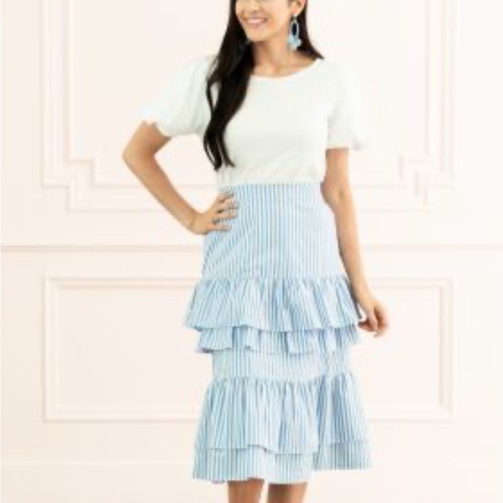 Rachel Parcell Blue and White Striped Midi Skirt